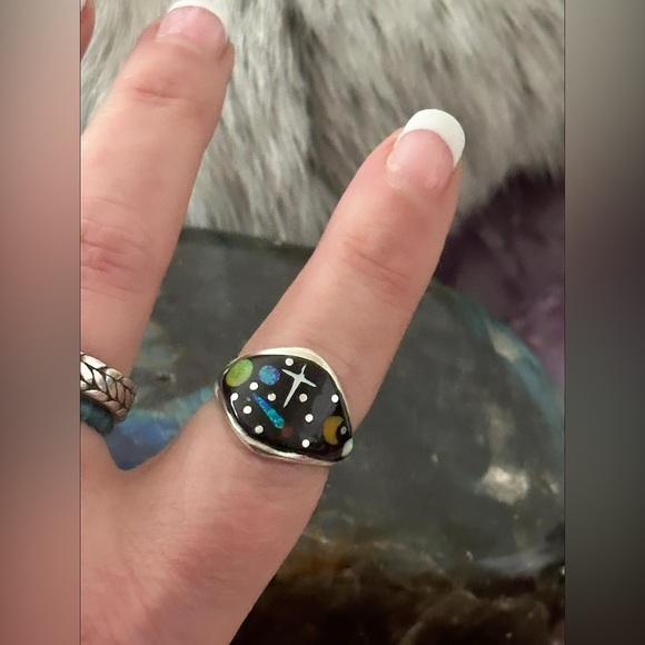 Sold ❤️ Navajo galaxy starry nights inlay sterling silver ring - Picture 2 of 9